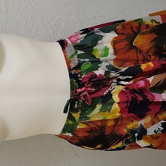 Grace 1990s Tropical Floral Cotton Tea Length Drawstring Circle Tiki Skirt - Picture 4 of 6